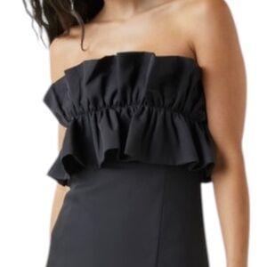 THIRTY THIRTY Mini Dress Strapless Ruffle BodyCon Back Zip-Up in black XS -NWT